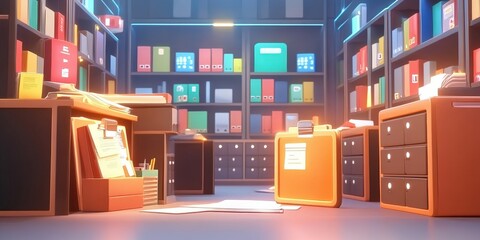 Poster - futuristic abstract networked database with colorful folders, files, and organized storage in a digi