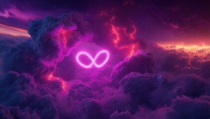 Aufkleber - A vibrant cosmic scene featuring a glowing infinity symbol amidst colorful clouds.