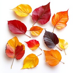 Aufkleber - Autumn or summer leaves. Twig with red-yellow ash leaves on white isolated background. Design element