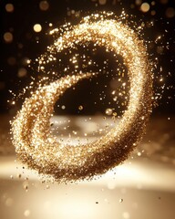 Poster - Glittering gold sparkles swirling in motion studio setting abstract visual close-up view dynamic energy concept