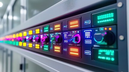 Poster - Rackmount LED console in a modern server room, designed for efficient monitoring and management of data center operations, enhancing visibility and accessibility.
