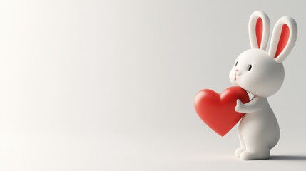 Poster - A cute rabbit holding a red heart, symbolizing love and affection.