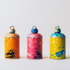 Aufkleber - Many spray paint cans on light gray background, closeup