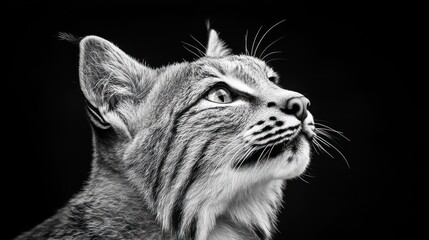 Poster - A close-up black and white portrait of a lynx, showcasing its expressive features and gaze.