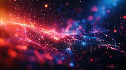 Poster - Abstract Pink and Purple Wave Design with Sparkling Particles.A mesmerizing abstract image showcasing a flowing, wave-like pattern composed of shimmering pink and purple particles.