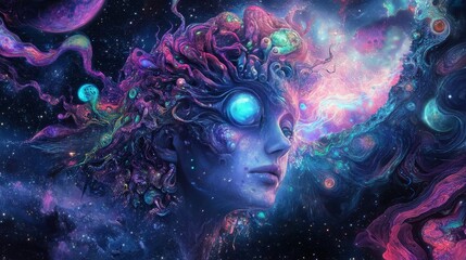 Wall Mural - Embark on a mesmerizing psychedelic voyage through cosmic beauty and captivating visuals