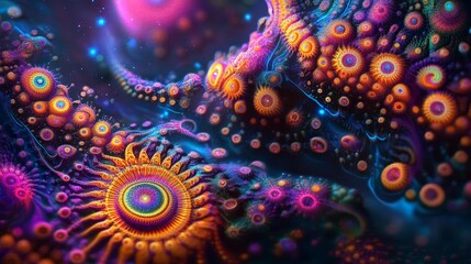 Wall Mural - Embark on a mesmerizing psychedelic journey through cosmic visuals and vibrant colors for art lovers