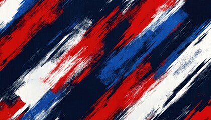 Wall Mural - Red, white, and blue diagonal brush strokes. The background is dark navy with a white border around each brush stroke. Abstract background