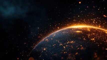 Wall Mural - This image showcases a cosmic scene of a planet surrounded by glowing particles, creating a mesmerizing and vibrant atmosphere that symbolizes wonder and exploration.