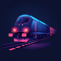 Poster - Polygonal 3d train on dark blue background. Online cargo delivery service, logistics or tracking app concept. Abstract vector illustration of online freight delivery service