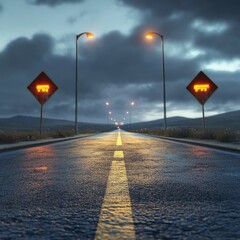 Poster - Empty Asphalt Highway Road with Traffic Sign. Vector Illustration. 