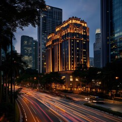 Poster - Night city road with light motion effect