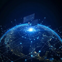 Leinwandbilder - Map of the planet. World map. Global social network. Vector. Space communication satellite. Realistic dark blue technological futuristic background with planet Earth. Internet and technology. 
