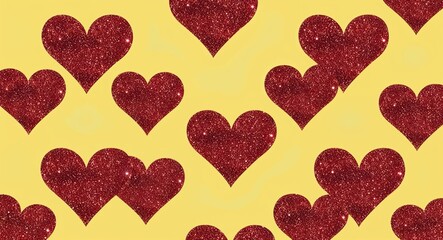 Poster - Glittery Heart Shapes on Yellow background design