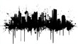 © Duangsaeng - Black and white vector illustration of city skyline with splashes and drips, creating dramatic urban effect. This artwork captures essence of modern architecture and city life