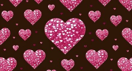 Poster - Glittery Heart Shapes on Brown background design