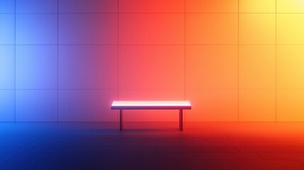 Poster - Futuristic Neon Workspace with Quantum Computing Elements in Vibrant Colors and Modern Design