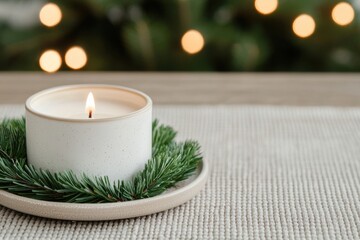 Aufkleber - Burning christmas candle creating cozy atmosphere on table