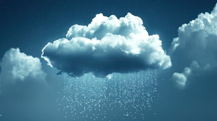Poster - Dark rain cloud with transparent raindrops falling, soft gradient sky creating a realistic and dramatic effect
