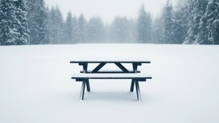 Aufkleber - Snow falling on picnic table in winter wonderland