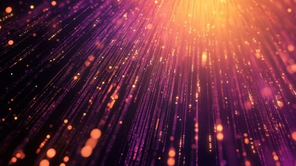 Aufkleber - Golden particles falling like rain with bokeh effect from a bright light source on a purple background, ideal for websites, presentations and motion graphics