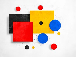 Poster - a composition of abstract art with colorful shapes and textured backgrounds.