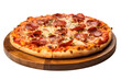 © Putt_Sanplee - A pepperoni pizza on a rustic wooden board, with steam rising and a slice slightly lifted to show the gooey cheese.