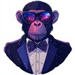 © Mark - Hand-drawn illustration of a hipster chimpanzee monkey, perfect for tattoos, emblems, badges, logos, patches, or t-shirts.