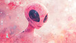 © Stock  interior - Cute pink alien with corals instead of hairs is standing and smiling in a dreamy pose Neutral Blush Pale pink warm beige taupe cream Digital Painting