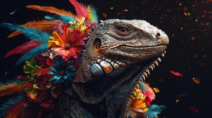 Poster - Stylized cyberpunk clothing featuring animal action in psychedelic art, created by generative AI.