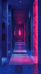 interior design of modern house 3d rendering space adventure deep blue neon purple black white fanta