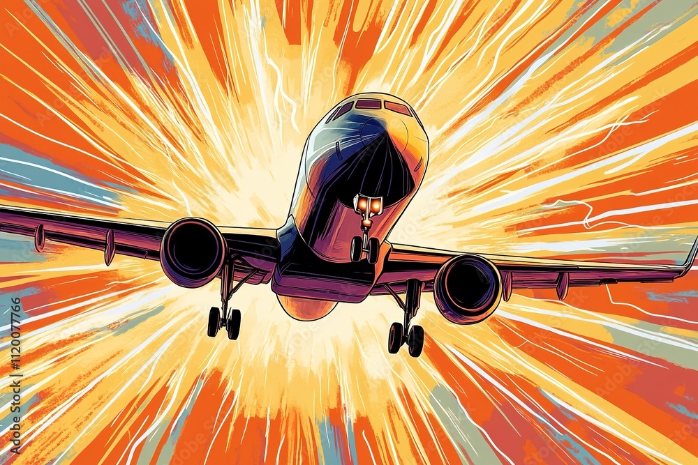 Dynamic airplane front view with explosion-like background Stock ...