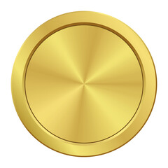 Wall Mural - Realistic gold medal, template, label, award. Blank, empty round shiny metallic emblem isolated on transparent background. EPS10 Vector illustration