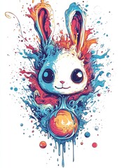 Poster - A colorful, abstract illustration of a cute rabbit surrounded by vibrant splashes.
