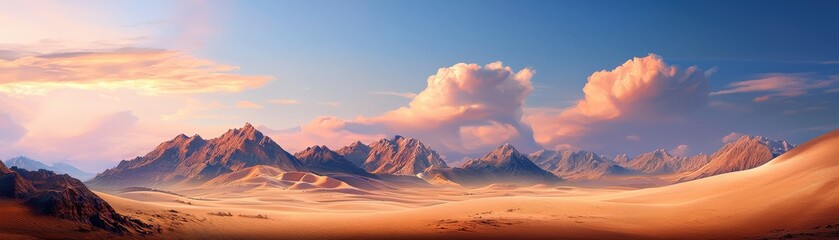 Poster - Rich desert landscapes, warm orange dunes against a pale blue sky