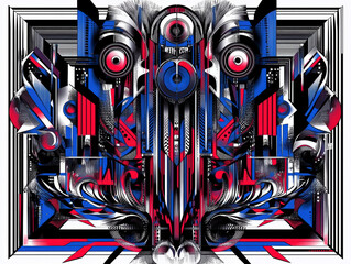 Poster - This vibrant artwork combines geometric shapes and bold colors, creating a dynamic interplay of lines and forms that evoke movement and energy.