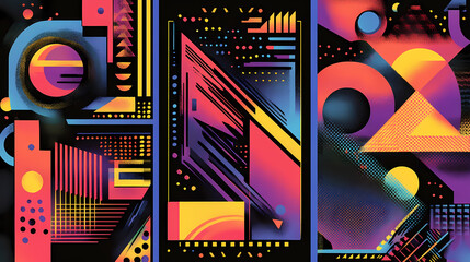 Wall Mural - and design, vibrant geometric shapes, bold colors, retro aesthetic, playful and abstract, dynamic pa