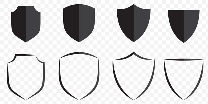 Shield icon set in vintage style. Protect shield security line icons. Badge quality symbol, sign, logo or emblem. Vector illustration. eps 10.