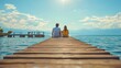 © Damen - A couple sitting on a wooden pier by the lake, enjoying a serene sunset.