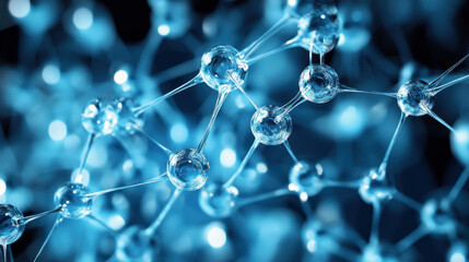 Poster - Futuristic Molecular Structure Illustration on Blue Background for Science and Technology Concepts