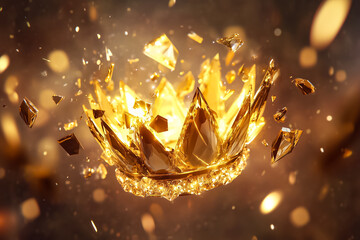 Poster - A crown fragments into shards, glowing with golden light, illustrating the delicate nature of authority and majesty