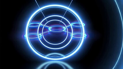 Poster - Futuristic Abstract Design Glowing Blue Circles and Lines Create Dynamic Visual Effects, Evoking Technology and Innovation with Neon Elements and Vibrant Colors.