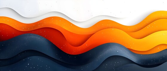Poster - A vibrant abstract layout featuring smooth waves in shades of orange, red, and dark blue, creating a dynamic and energetic visual flow.