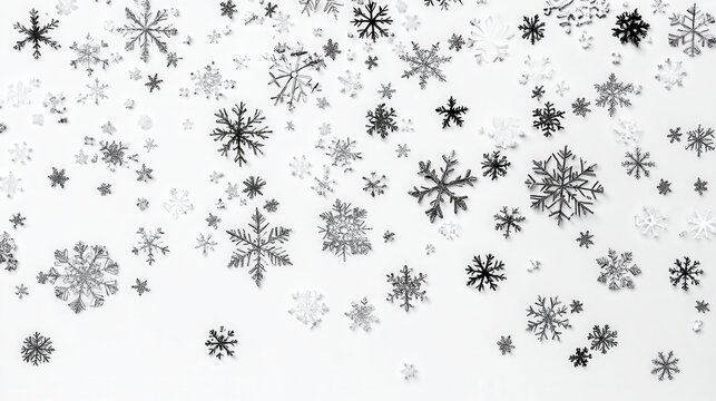 A Merry Christmas vector illustration featuring a delicate array of snowflakes scattered across a white background.