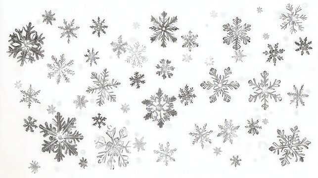 A Merry Christmas vector illustration featuring a delicate array of snowflakes scattered across a white background.