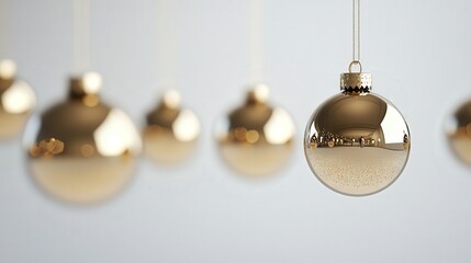 Poster - A minimalist, isolated scene featuring gold Christmas ornaments suspended in space.