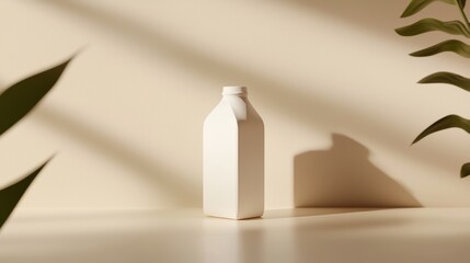 Poster - Minimalist Scene Featuring a White Milk Carton Surrounded by Natural Elements and Smooth Lighting