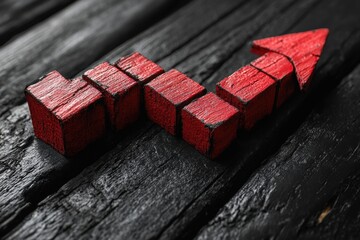 Wall Mural - Red Solid Arrow on Black Wooden Background for Growth Concept