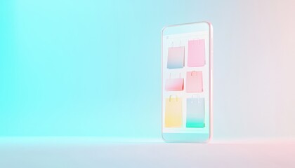 Poster - Smartphone Displaying Various Colorful App Interface Designs on Soft Gradient Background