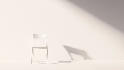Poster - Minimalist Single Chair in Bright Blank Room Highlighted by Soft Shadows and Subtle Light Play